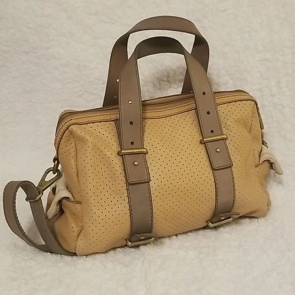 RARE Fossil Mason Satchel Bag Rare Genuine Leather Perforated Speedy Y2K Purse
